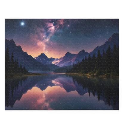 Mountain Lake Night Sky Puzzle — 120/252/500-Piece Scenic Jigsaw - 20’’ × 16’’ (500 pcs) - Puzzle