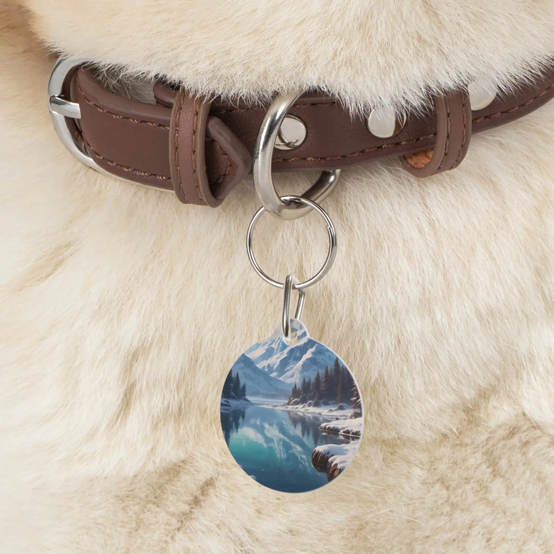 Mountain Lake Pet Tag — Scenic Winter Landscape Dog ID Tag - 1’’ - Pets