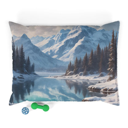 Mountain Lake Winter Pet Bed – Cozy Scenic Dog & Cat Cushion - 40’’ × 30’’ - Pets
