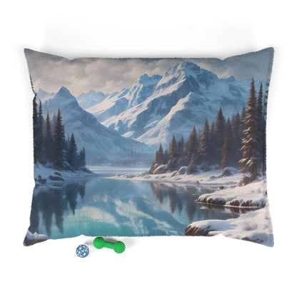 Mountain Lake Winter Pet Bed – Cozy Scenic Dog & Cat Cushion - 50’’ × 40’’ - Pets
