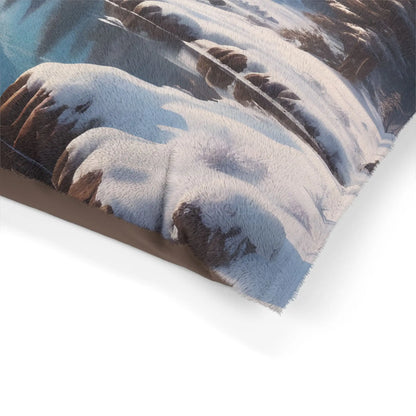 Mountain Lake Winter Pet Bed – Cozy Scenic Dog & Cat Cushion - Pets