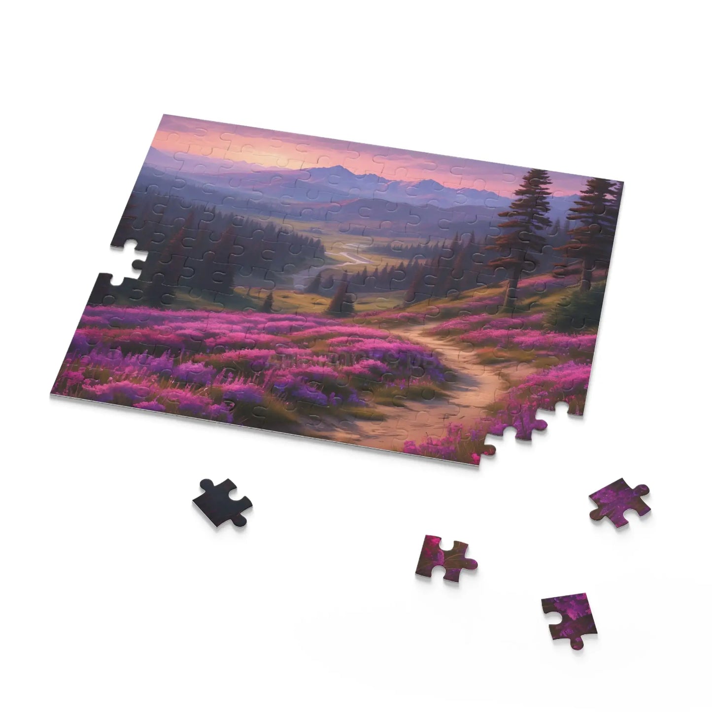 Mountain Meadow Spring Sunset Trail Jigsaw Puzzle — (120/252/500-Piece) - Puzzle
