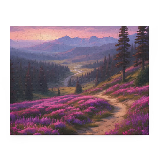 Mountain Meadow Spring Sunset Trail Jigsaw Puzzle — (120/252/500-Piece) - 14’’ × 11’’ (252 pcs) - Puzzle