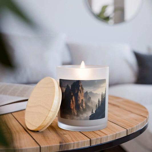 Mountain Mist Frosted Glass Candle — 11oz Scenic Woodland Scented Candle - Vanilla / 11oz - Home Decor
