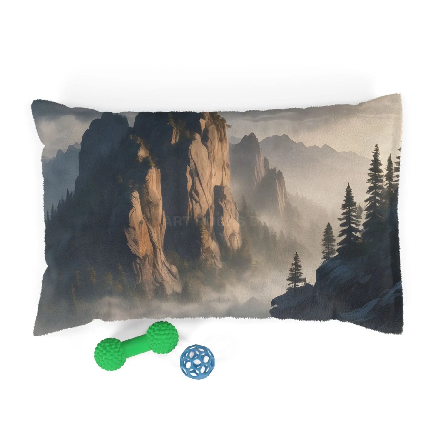 Mountain Mist Pet Bed — Cozy Rustic Scenic Dog & Cat Bed - 28’’ × 18’’ - Pets