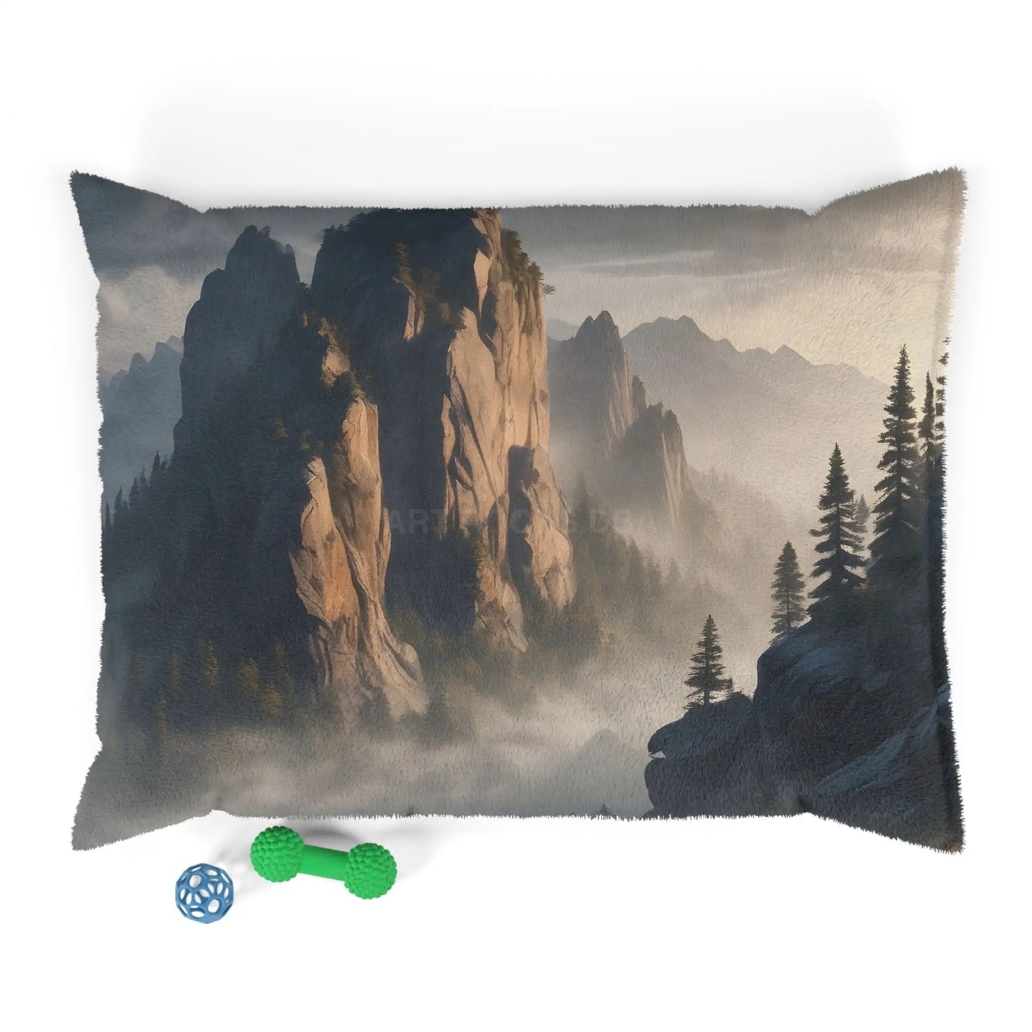 Mountain Mist Pet Bed — Cozy Rustic Scenic Dog & Cat Bed - 40’’ × 30’’ - Pets