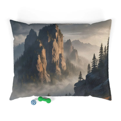 Mountain Mist Pet Bed — Cozy Rustic Scenic Dog & Cat Bed - 50’’ × 40’’ - Pets