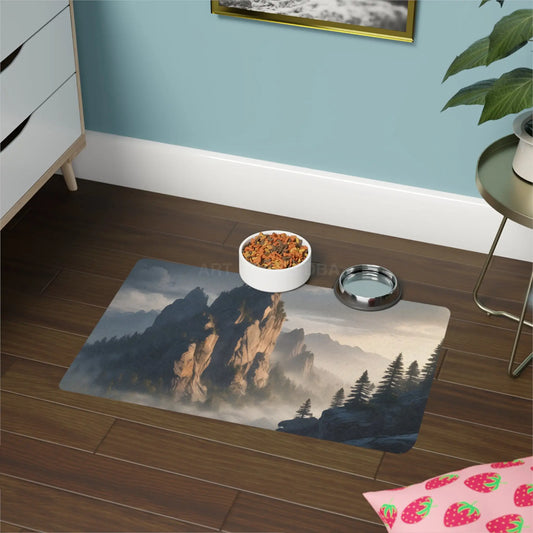 Mountain Mist Pet Food Mat (12x18) — Scenic Non-Slip Dog & Cat Feeding Mat - 12’’ × 18’’ / Rectangle - Pets