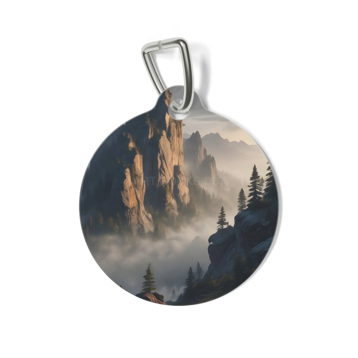 Mountain Mist Pet Tag — Scenic Foggy Cliff Dog & Cat ID Tag - 1’’ - Pets