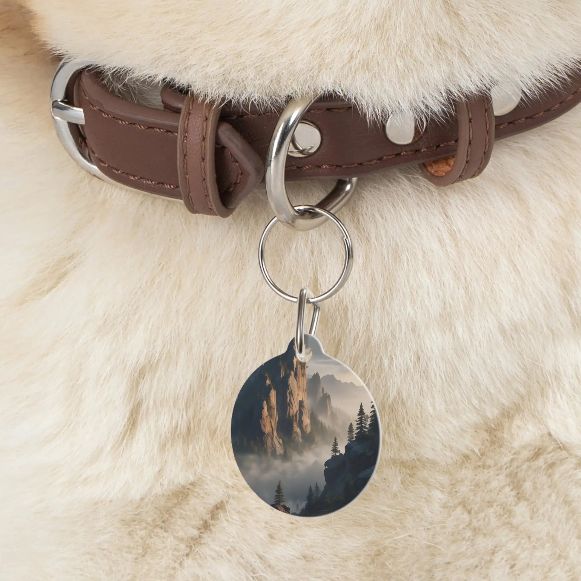 Mountain Mist Pet Tag — Scenic Foggy Cliff Dog & Cat ID Tag - 1’’ - Pets
