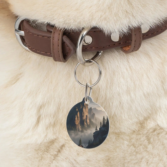 Mountain Mist Pet Tag — Scenic Foggy Cliff Dog & Cat ID Tag - 1’’ - Pets