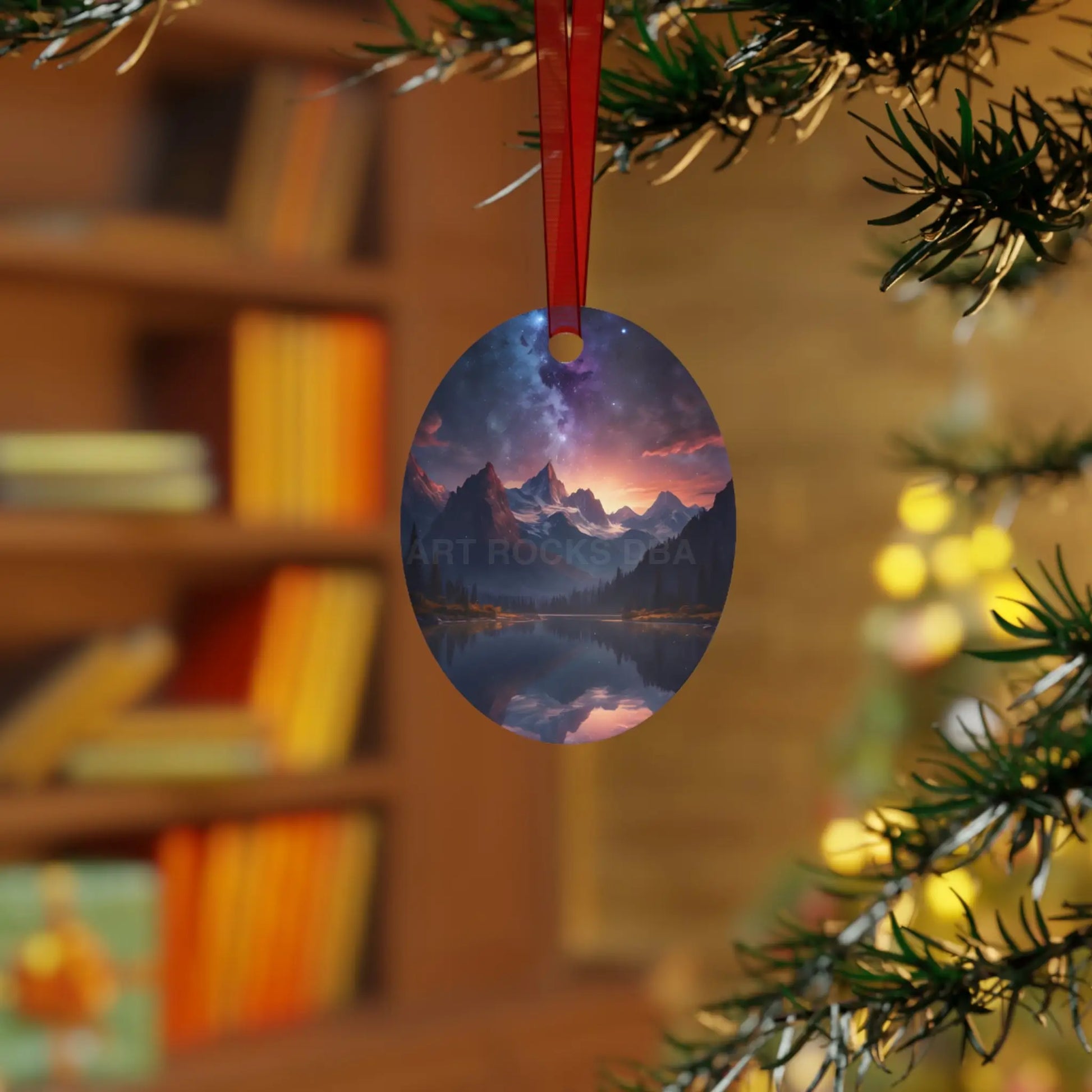 Mountain Night Sky Metal Ornament — Scenic Holiday Decor - Home Decor