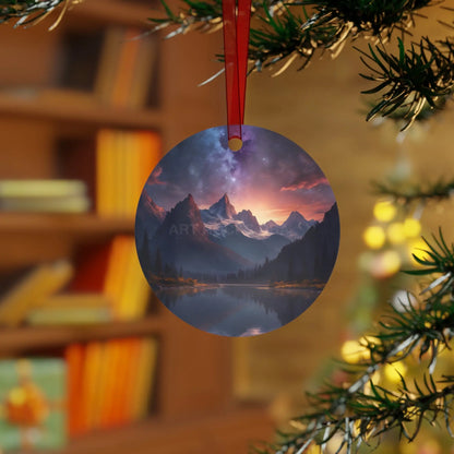 Mountain Night Sky Metal Ornament — Scenic Holiday Decor - Home Decor