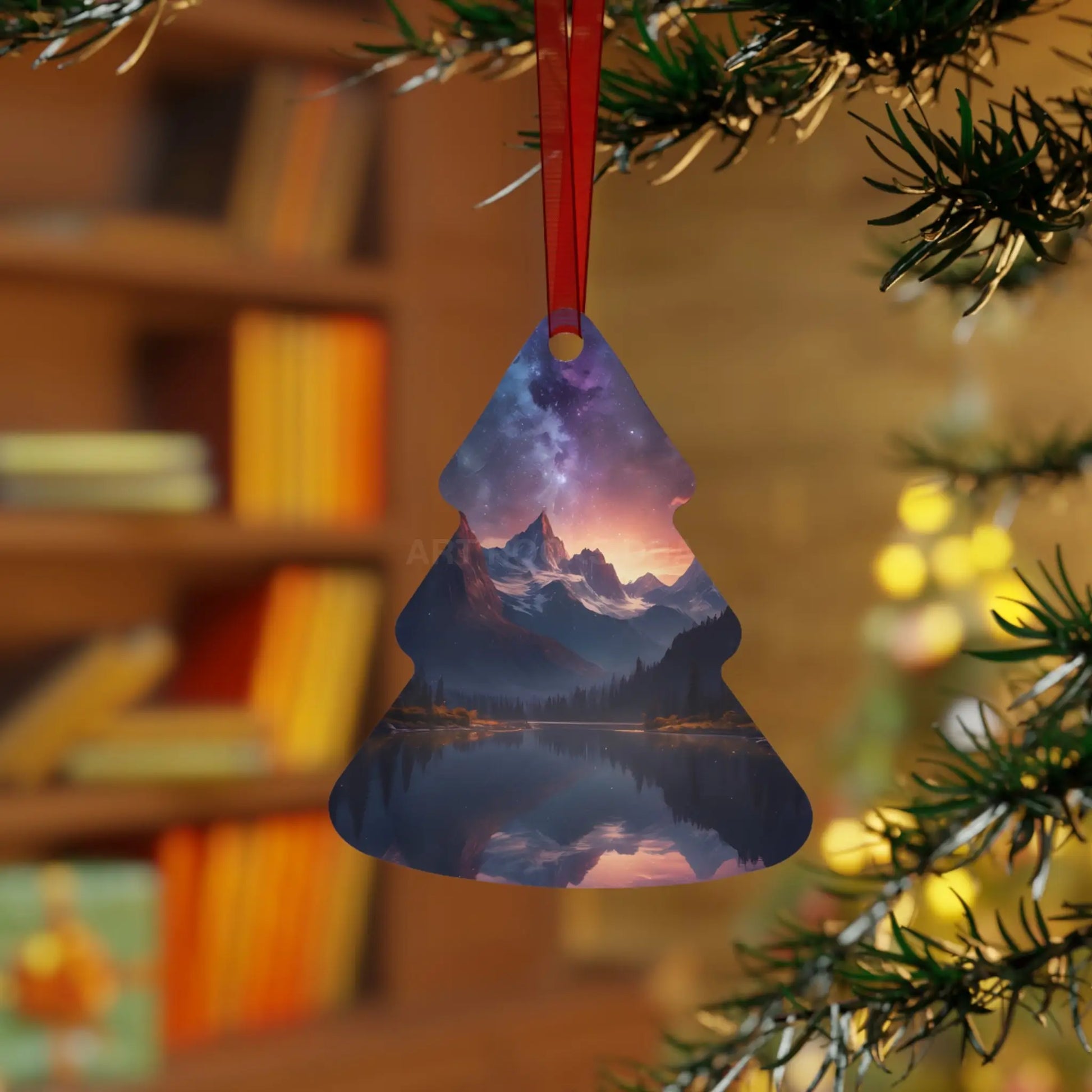 Mountain Night Sky Metal Ornament — Scenic Holiday Decor - Home Decor