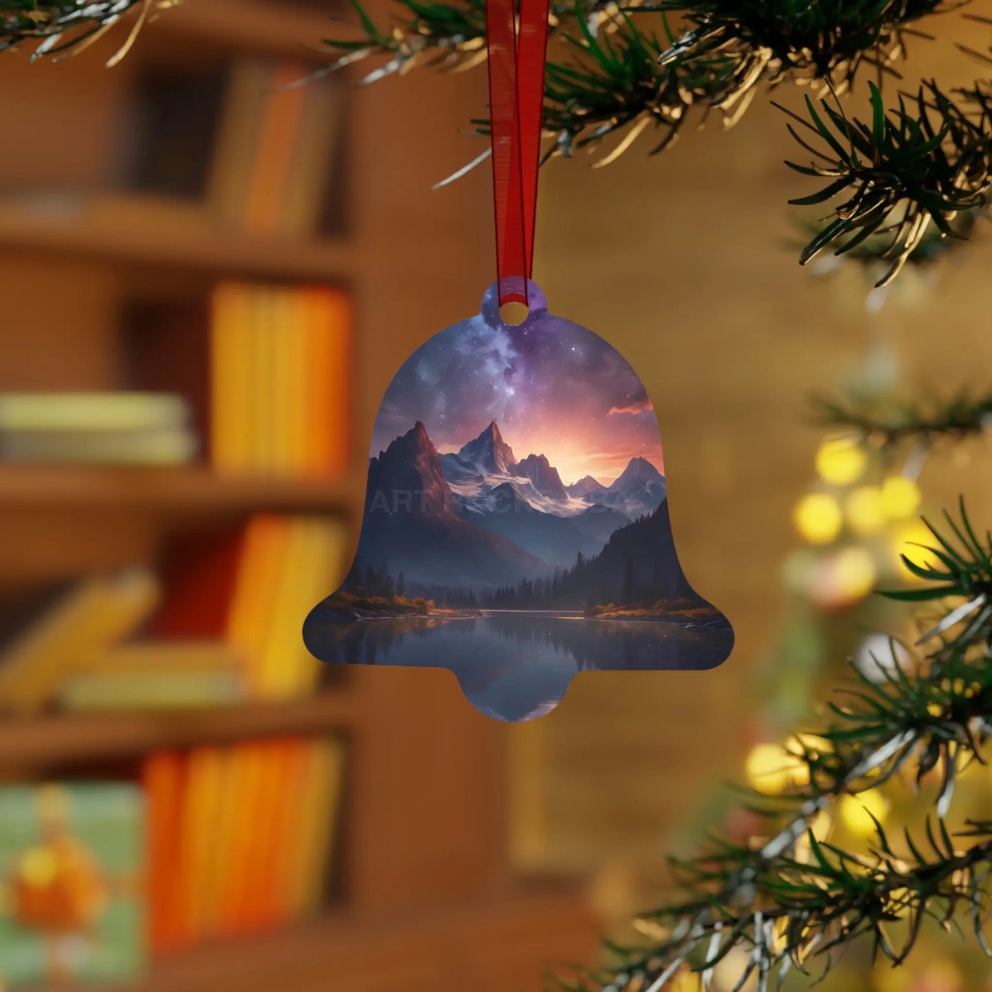 Mountain Night Sky Metal Ornament — Scenic Holiday Decor - Home Decor