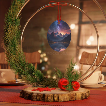 Mountain Night Sky Metal Ornament — Scenic Holiday Decor - Home Decor
