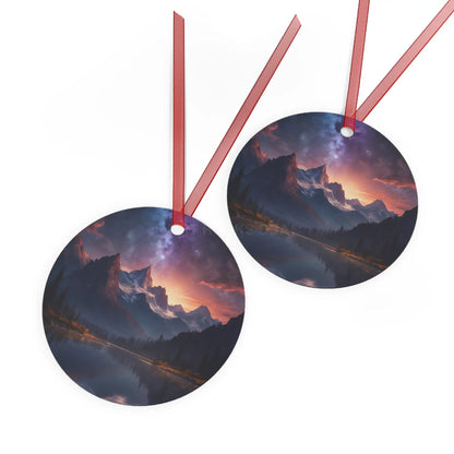 Mountain Night Sky Metal Ornament — Scenic Holiday Decor - Home Decor