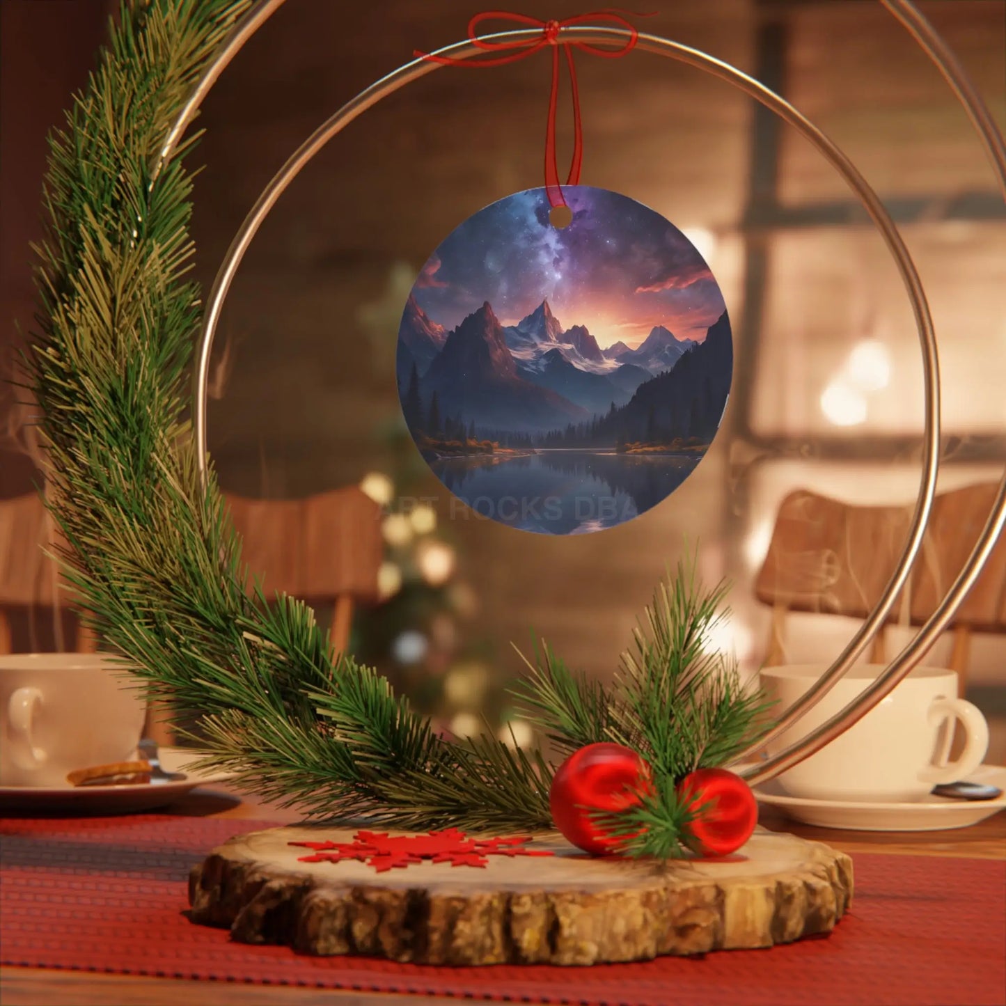 Mountain Night Sky Metal Ornament — Scenic Holiday Decor - Home Decor