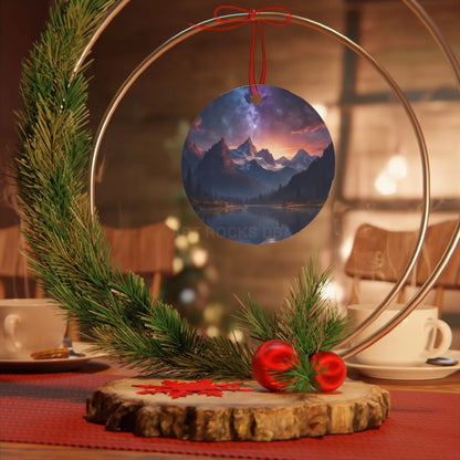 Mountain Night Sky Metal Ornament — Scenic Holiday Decor - Home Decor