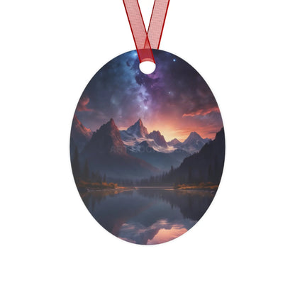 Mountain Night Sky Metal Ornament — Scenic Holiday Decor - Oval / One Size - Home Decor
