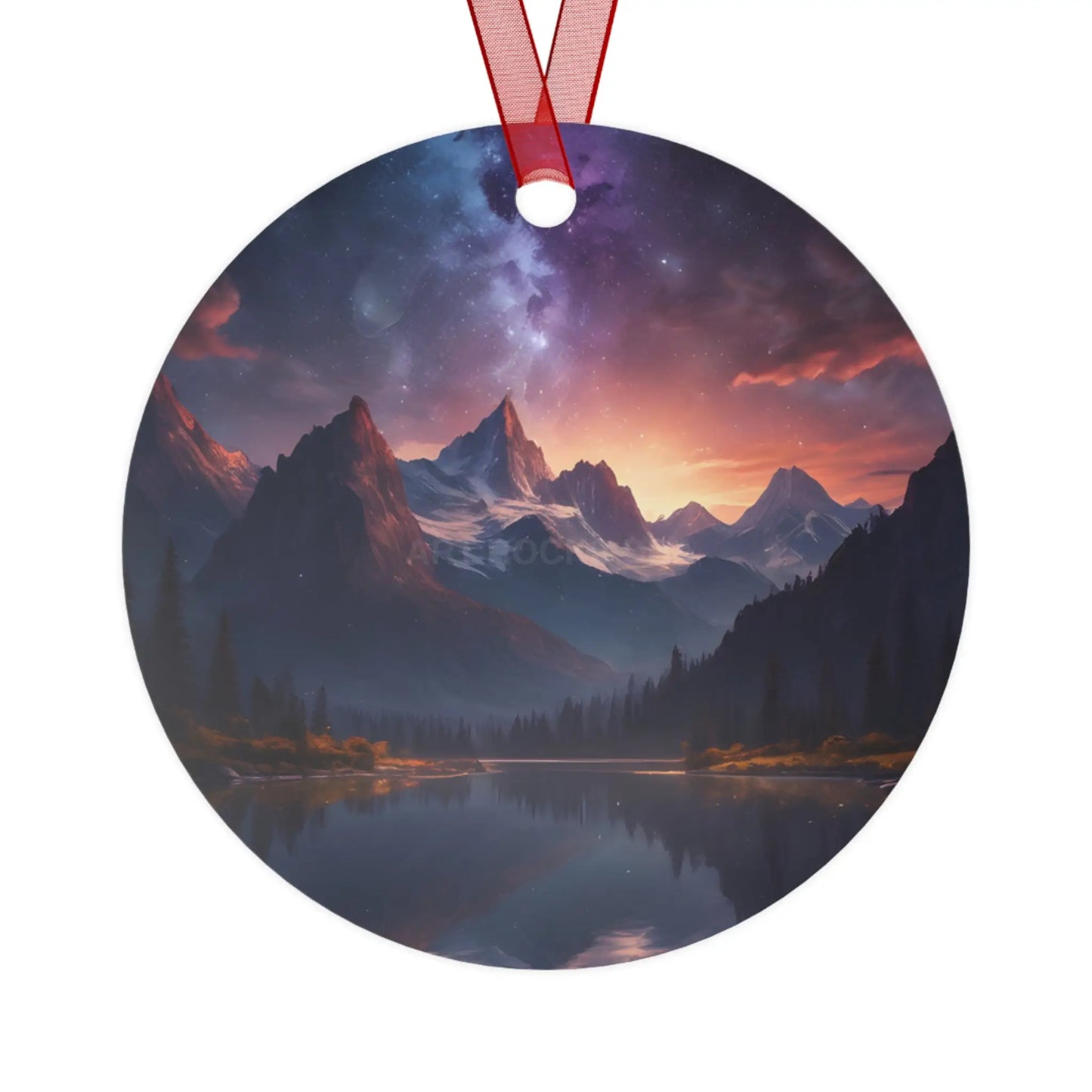 Mountain Night Sky Metal Ornament — Scenic Holiday Decor - Round / One Size - Home Decor