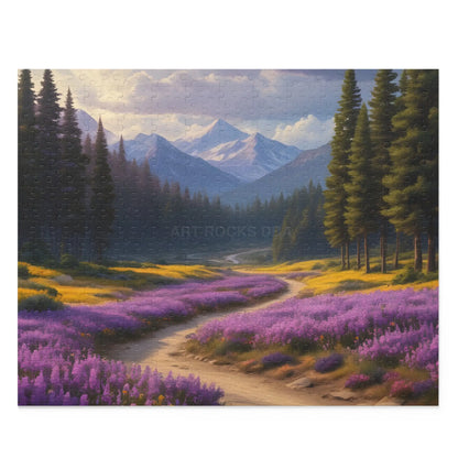 Mountain Purple Wildflower Meadow Jigsaw Puzzle — 120/252/500-Piece - 20’’ × 16’’ (500 pcs) - Puzzle
