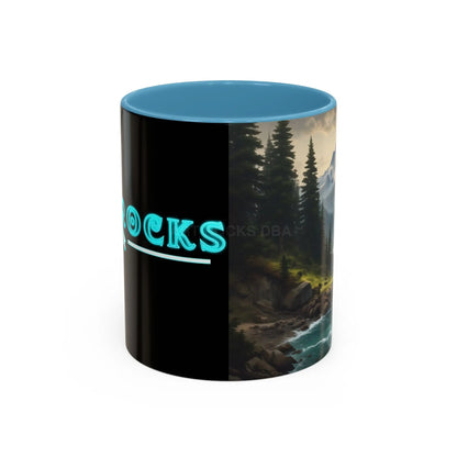 Mountain River Coffee Mug — Nature Landscape Accent Mug (11/15 oz) - 11oz / Light Blue - Mug