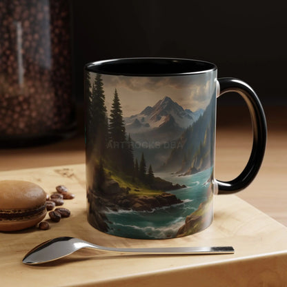Mountain River Coffee Mug — Nature Landscape Accent Mug (11/15 oz) - 11oz / Black - Mug