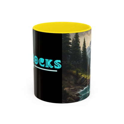 Mountain River Coffee Mug — Nature Landscape Accent Mug (11/15 oz) - 11oz / Yellow - Mug