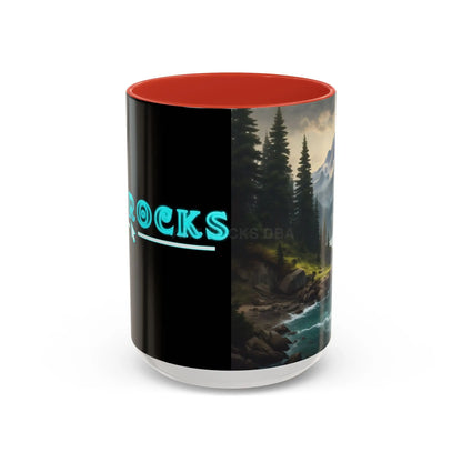 Mountain River Coffee Mug — Nature Landscape Accent Mug (11/15 oz) - 15oz / Red - Mug