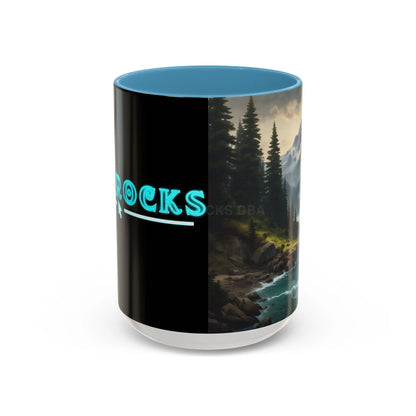 Mountain River Coffee Mug — Nature Landscape Accent Mug (11/15 oz) - 15oz / Light Blue - Mug