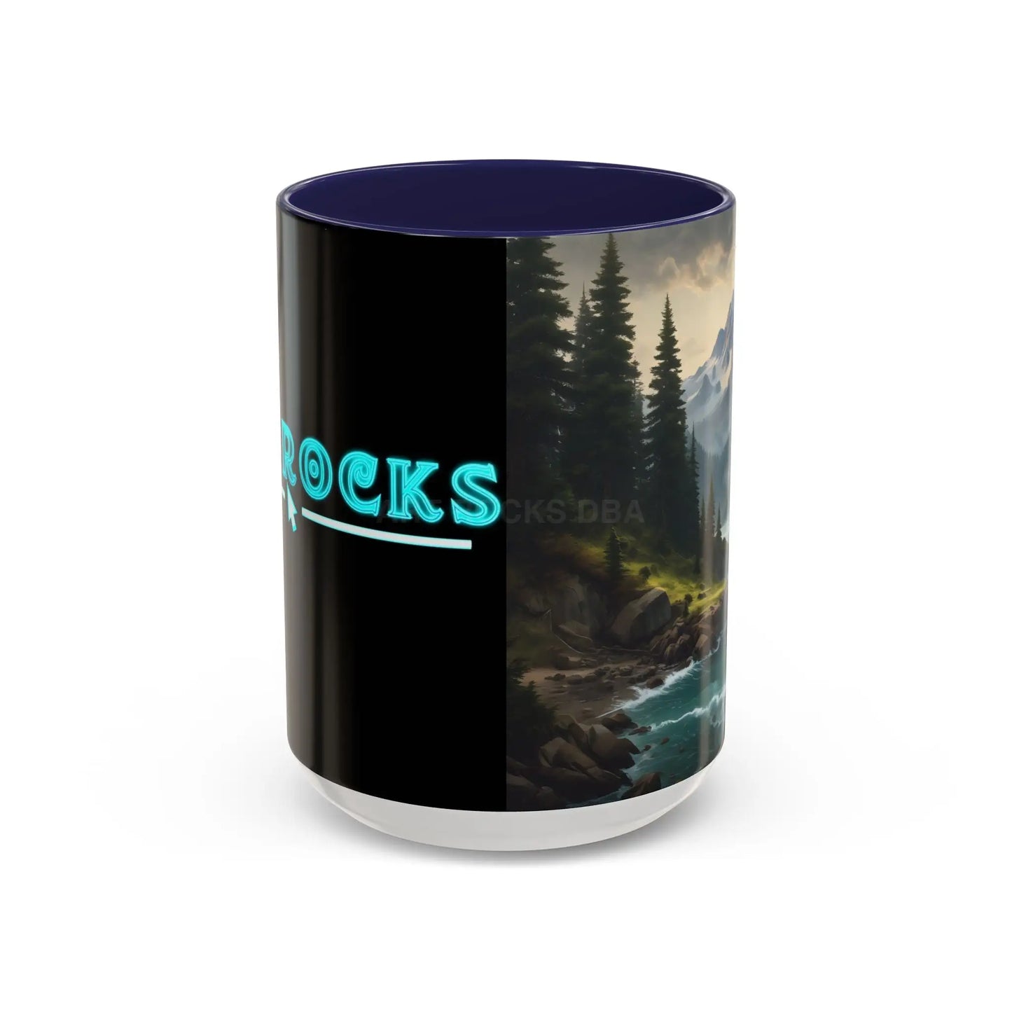 Mountain River Coffee Mug — Nature Landscape Accent Mug (11/15 oz) - 15oz / Navy - Mug