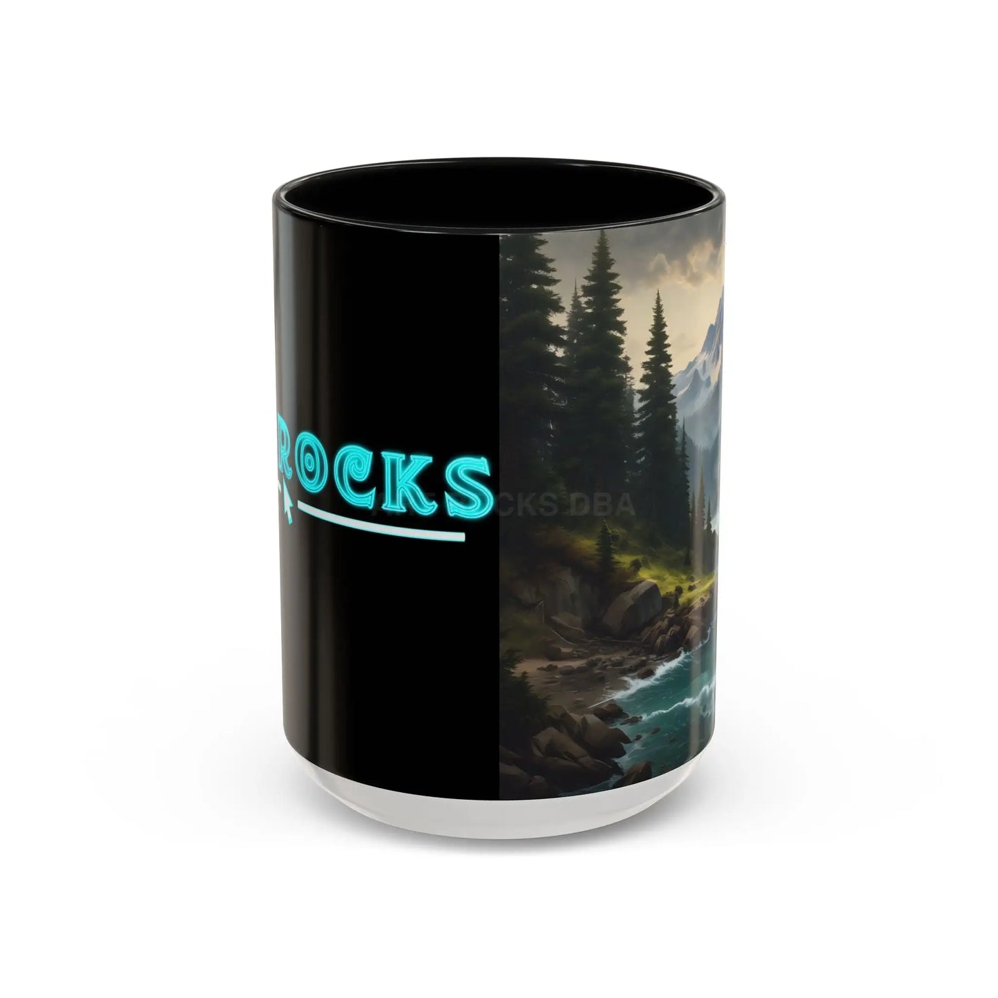 Mountain River Coffee Mug — Nature Landscape Accent Mug (11/15 oz) - 15oz / Black - Mug