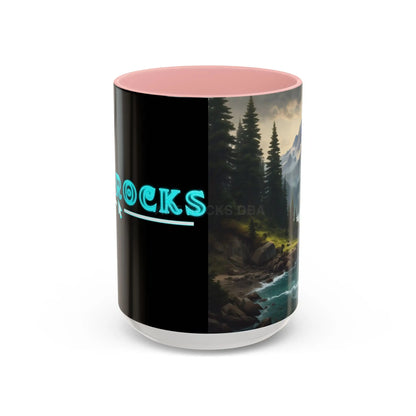 Mountain River Coffee Mug — Nature Landscape Accent Mug (11/15 oz) - 15oz / Pink - Mug