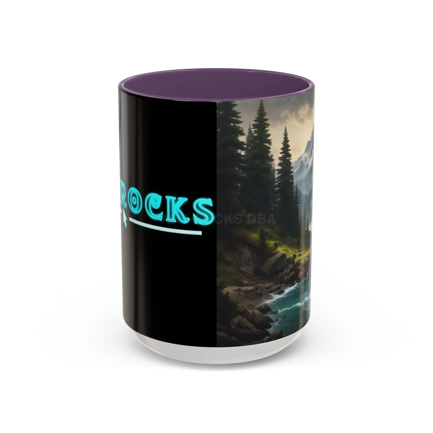 Mountain River Coffee Mug — Nature Landscape Accent Mug (11/15 oz) - 15oz / Purple - Mug
