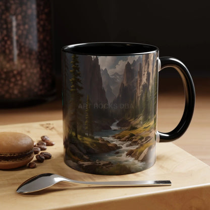Mountain River Coffee Mug – Scenic Wilderness Accent Mug (11/15oz) - 11oz / Black - Mug