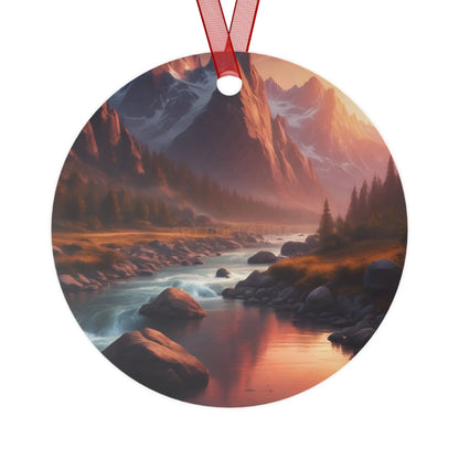Mountain River Metal Ornament — Scenic Nature Landscape Holiday Decoration - Round / One Size - Home Decor