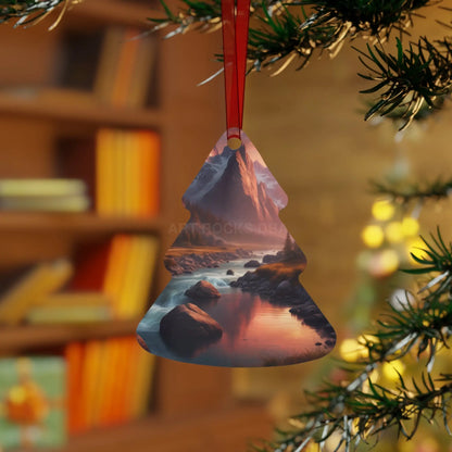 Mountain River Metal Ornament — Scenic Nature Landscape Holiday Decoration - Home Decor