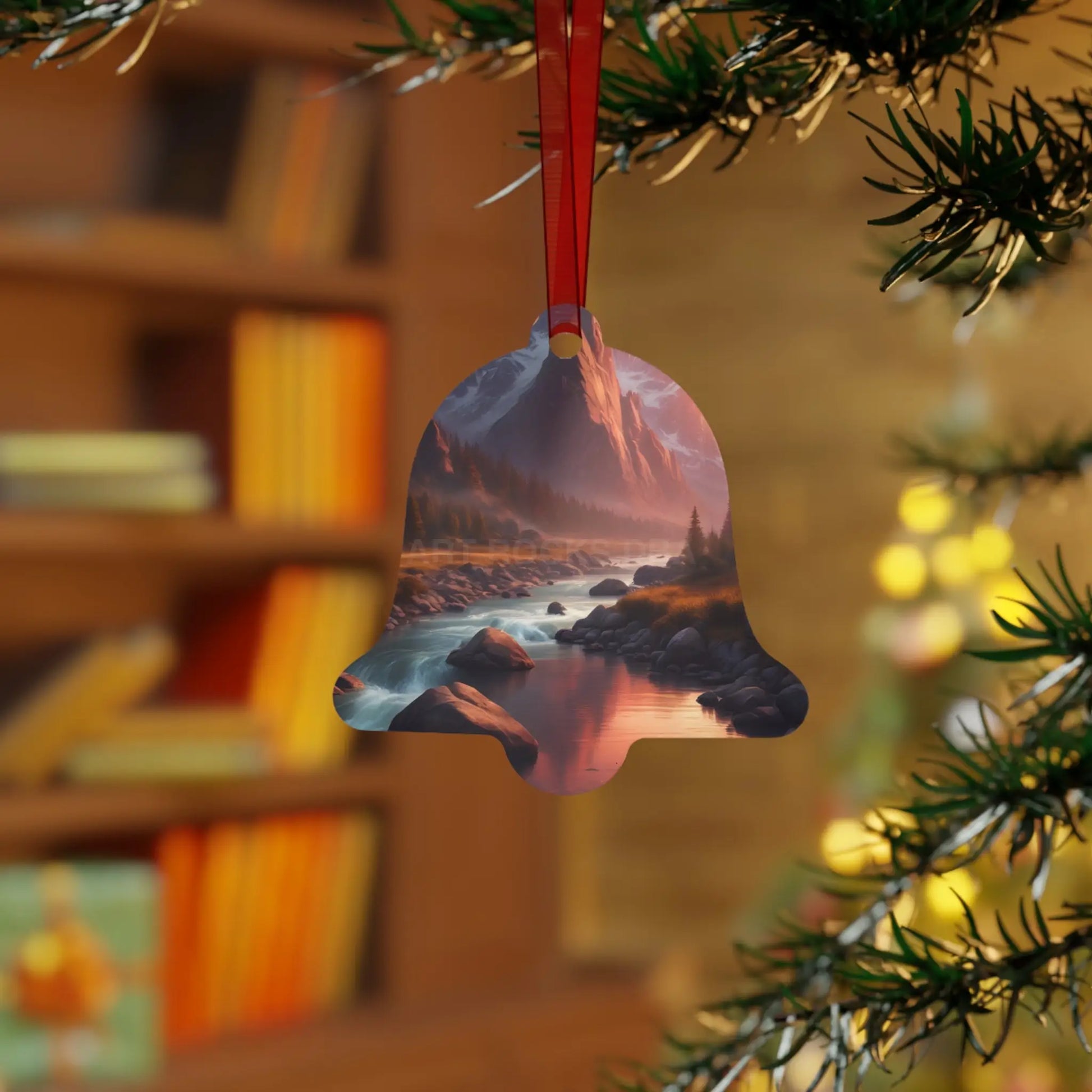 Mountain River Metal Ornament — Scenic Nature Landscape Holiday Decoration - Home Decor