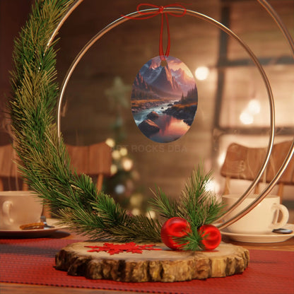 Mountain River Metal Ornament — Scenic Nature Landscape Holiday Decoration - Home Decor