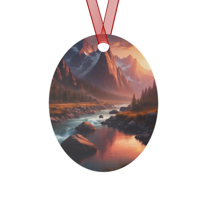 Mountain River Metal Ornament — Scenic Nature Landscape Holiday Decoration - Home Decor
