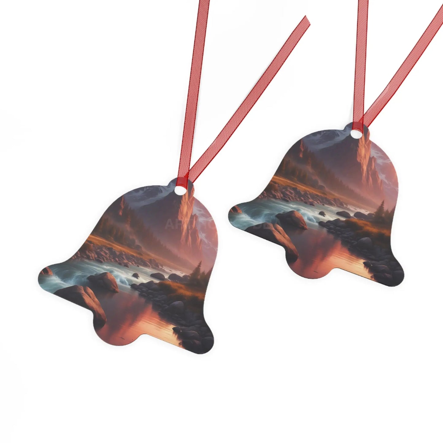 Mountain River Metal Ornament — Scenic Nature Landscape Holiday Decoration - Home Decor