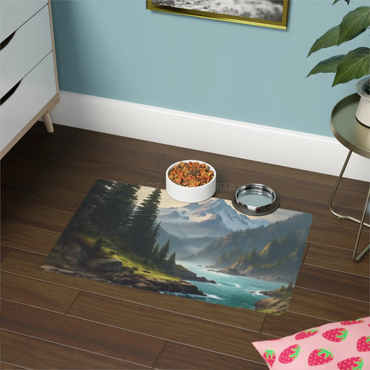 Mountain River Pet Food Mat (12x18) — Scenic Outdoor Dog & Cat Feeding Mat - 12’’ × 18’’ / Rectangle - Pets