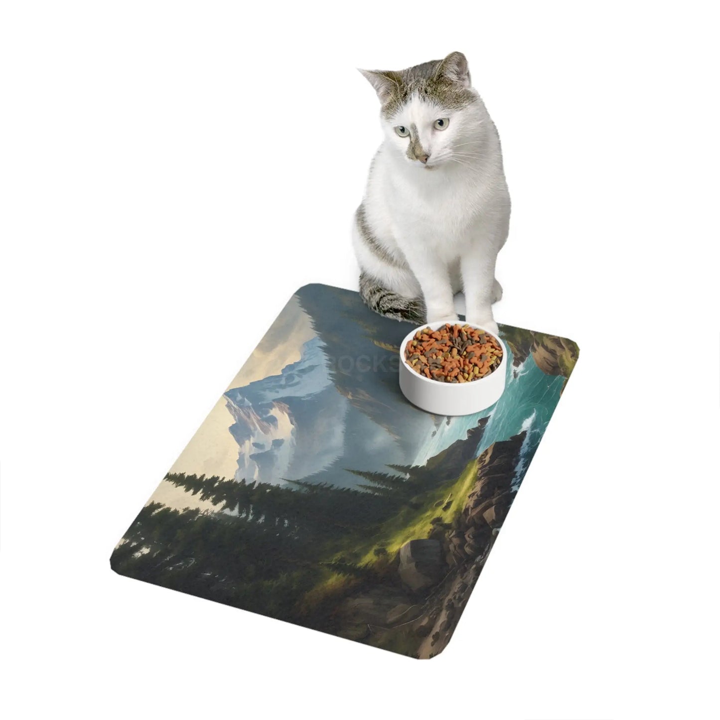 Mountain River Pet Food Mat (12x18) — Scenic Outdoor Dog & Cat Feeding Mat - 12’’ × 18’’ / Rectangle - Pets