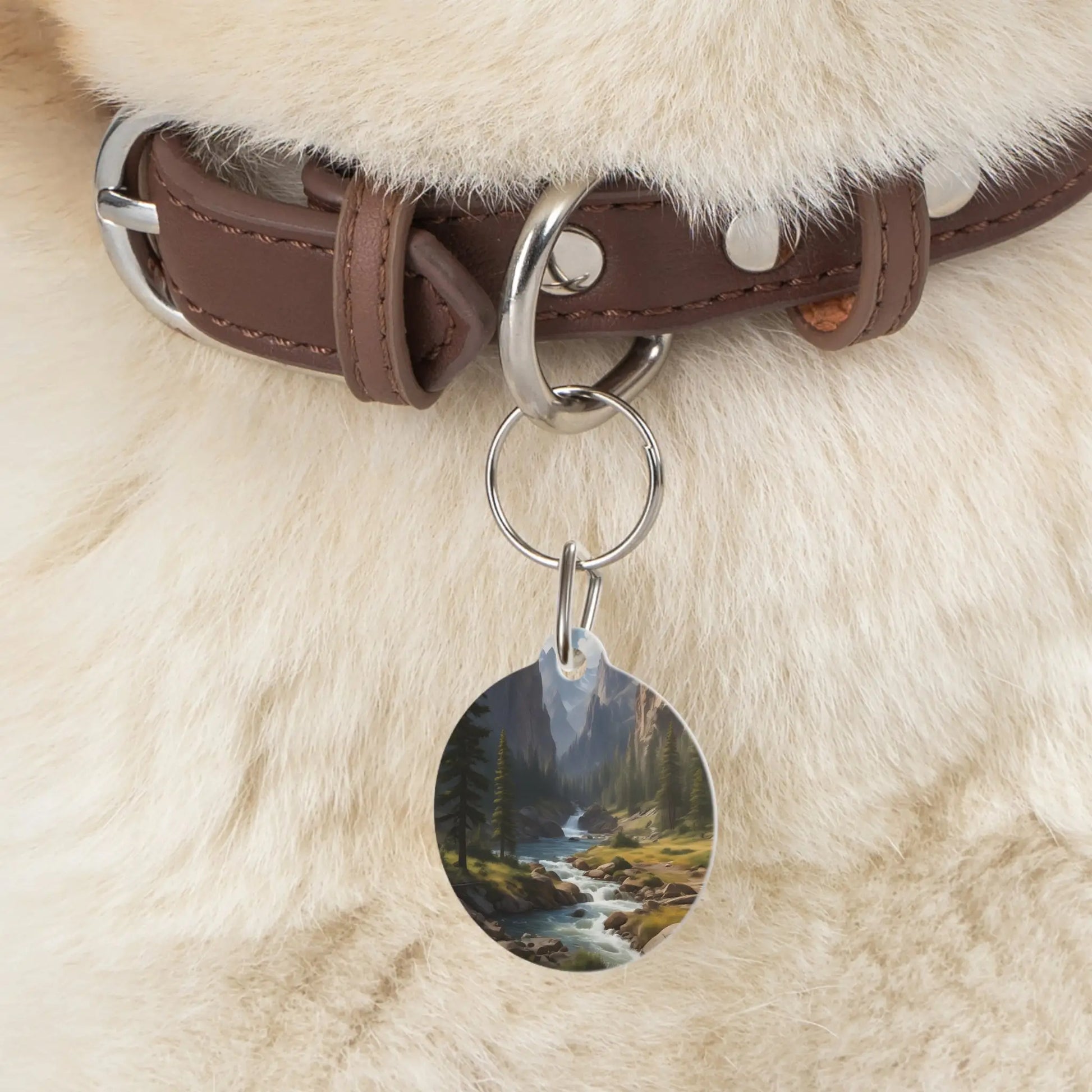 Mountain River Pet Tag — Scenic Nature Dog ID Charm - 1’’ - Pets