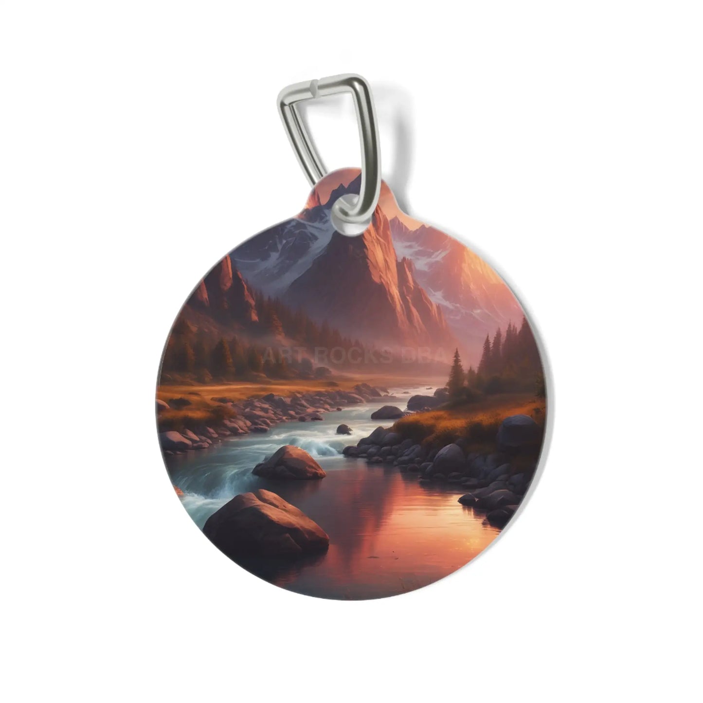Mountain River Pet Tag — Scenic Sunset Landscape Dog & Cat ID Charm - 1’’ - Pets
