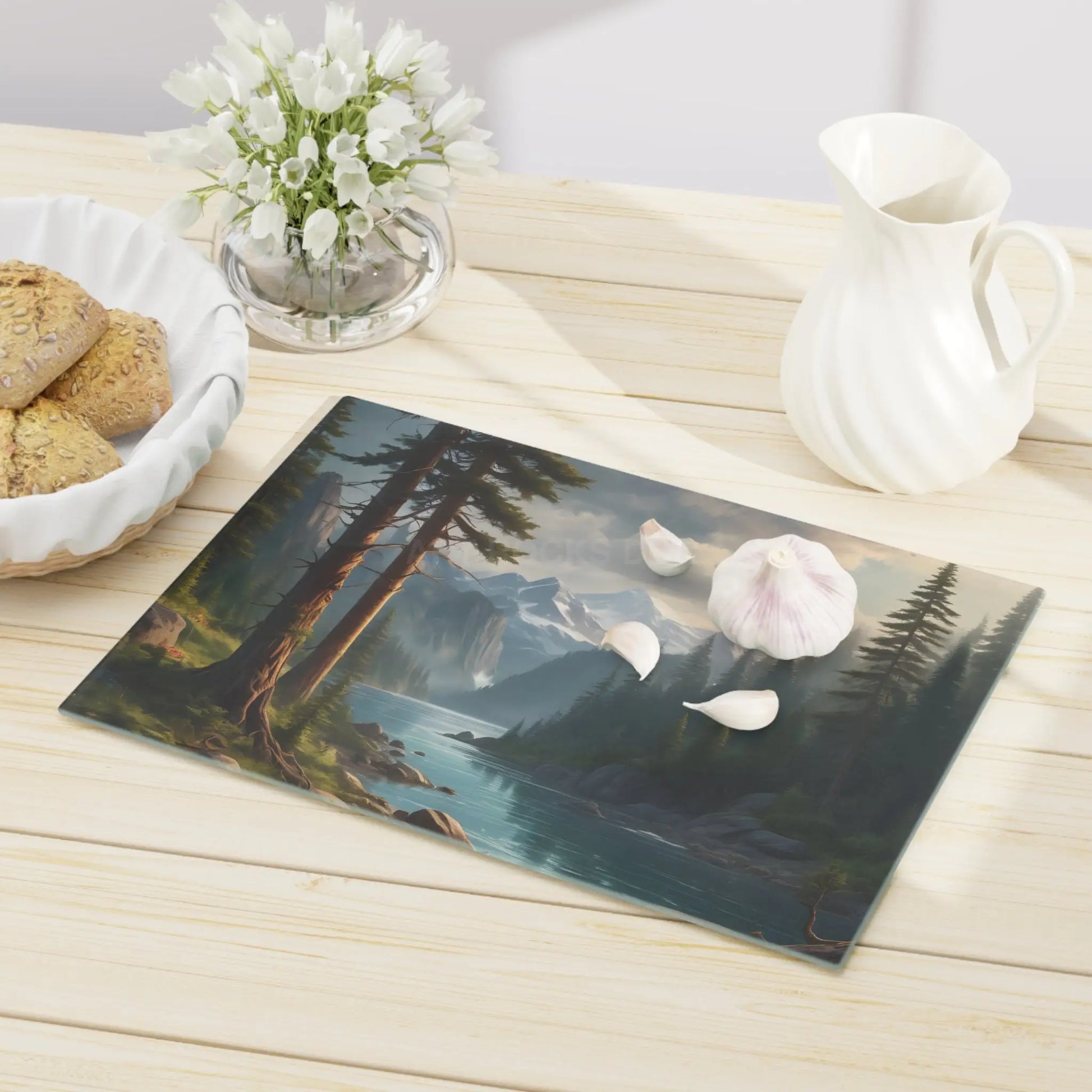 Mountain River Scenic Cutting Board — Nature Landscape Kitchen Board - Home Decor