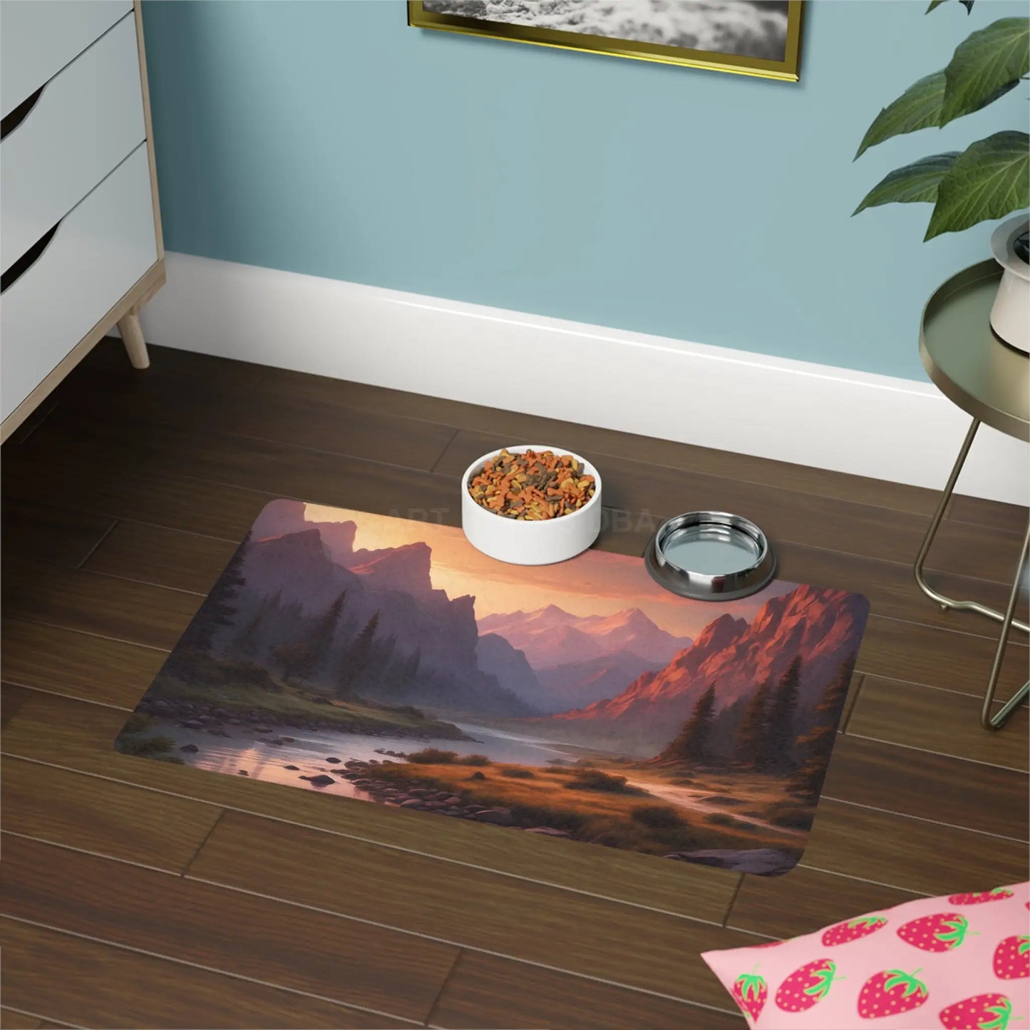 Mountain River Sunset Pet Food Mat (12x18) - 12’’ × 18’’ / Rectangle - Pets
