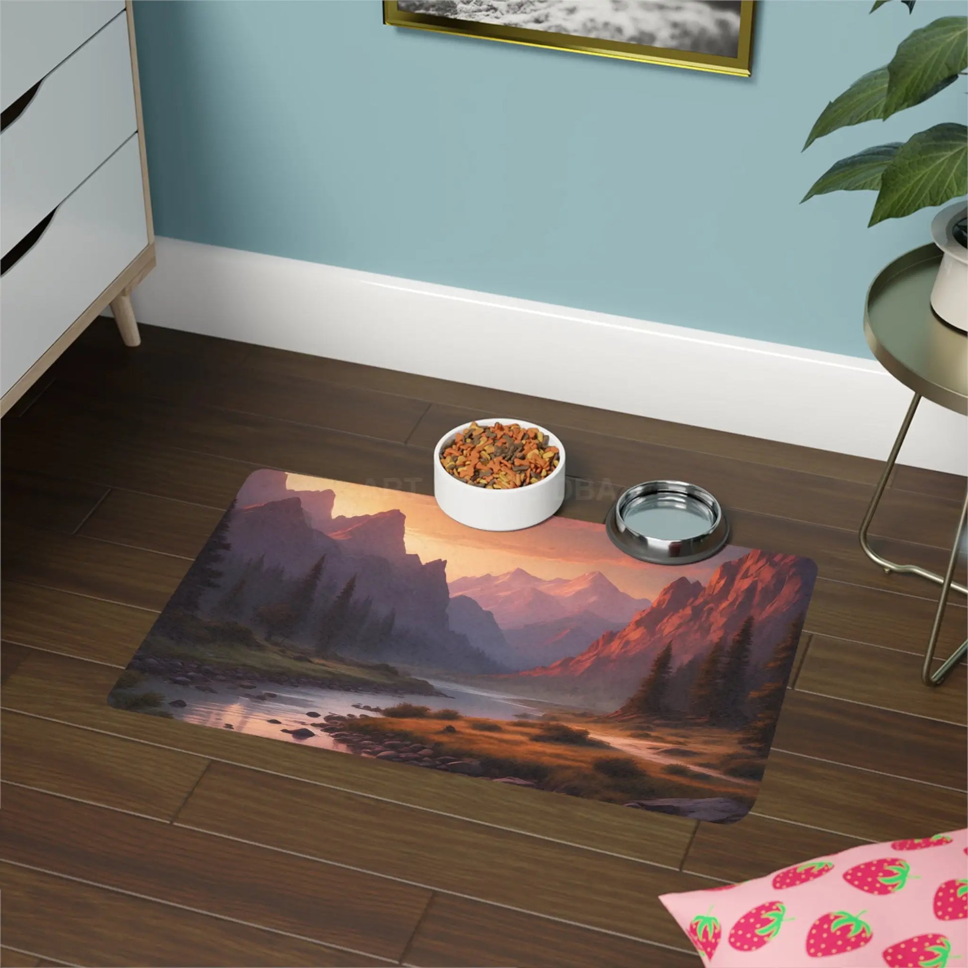 Mountain River Sunset Pet Food Mat (12x18) - 12’’ × 18’’ / Rectangle - Pets