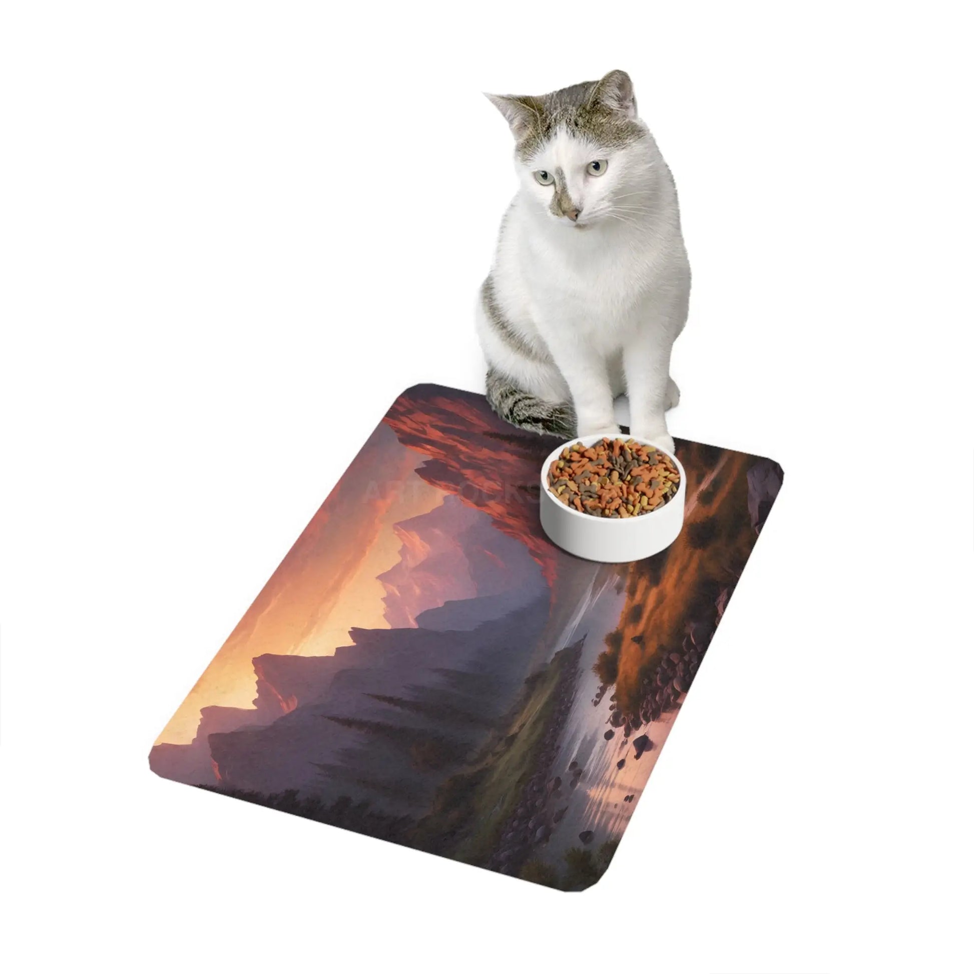 Mountain River Sunset Pet Food Mat (12x18) - 12’’ × 18’’ / Rectangle - Pets
